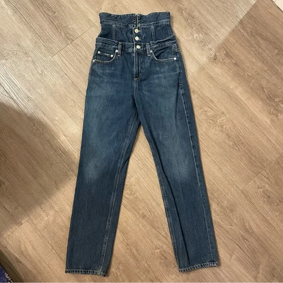 Agolde Vanna Corset Jeans High Waist Belted Foldover Cotton Denim in Blue - Picture 12 of 12